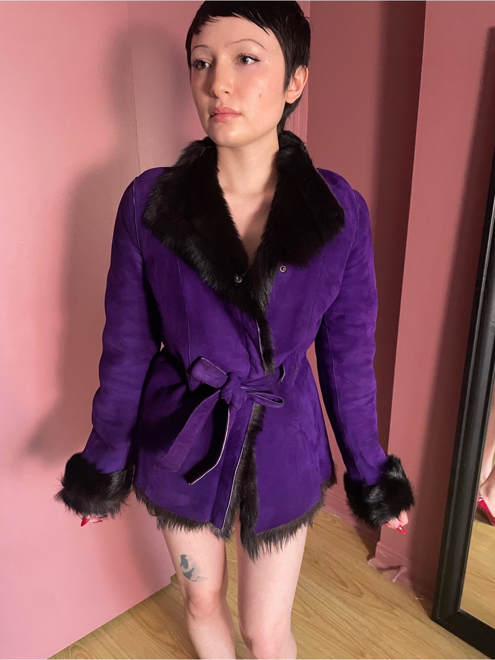 Blumarine Suede Rabbit Fur Coat